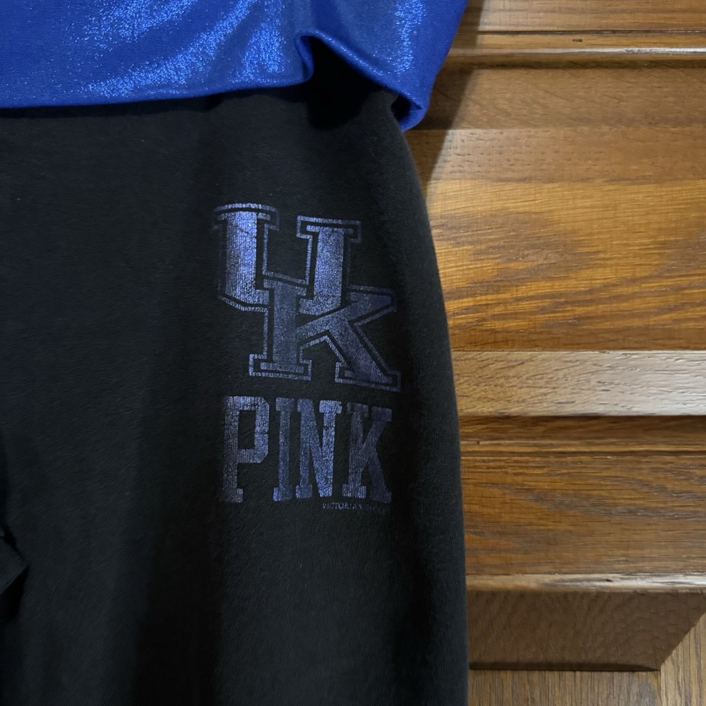Y2K Bling Metallic Victoria's Secret PINK Med Blue Black Fold Over Leggings UK - Picture 2 of 5
